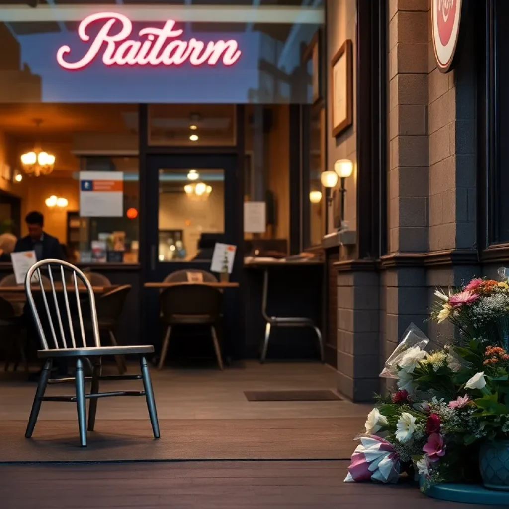 Memorial items placed outside a restaurant in Houston