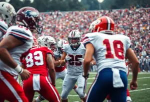 Oregon State football players in a tense game situation