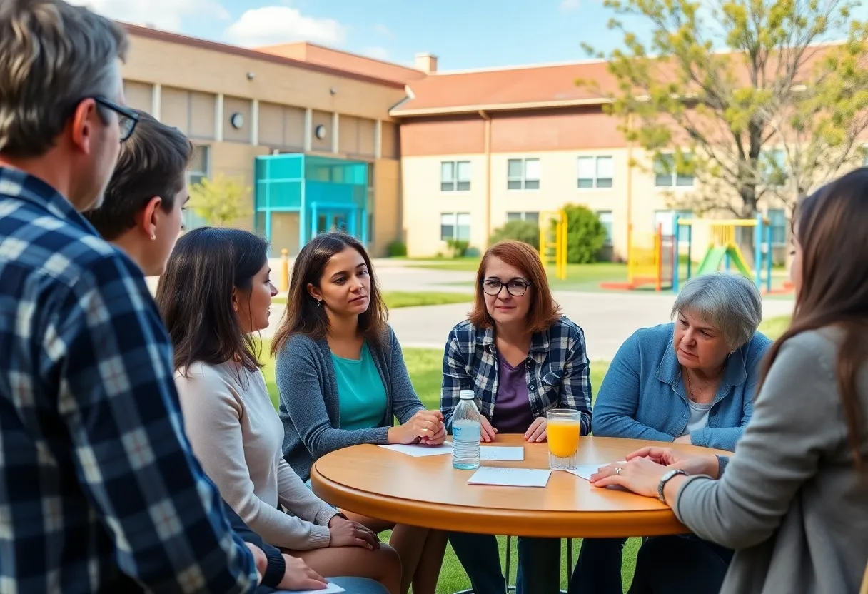 Group of concerned parents discussing at Durham Elementary School