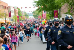 Crowd gathered at Peabody Magnet High School parade