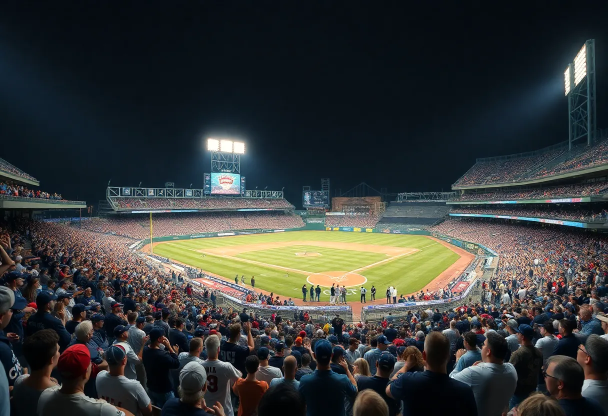 Crowd cheering at baseball stadium during Rangers vs Astros game