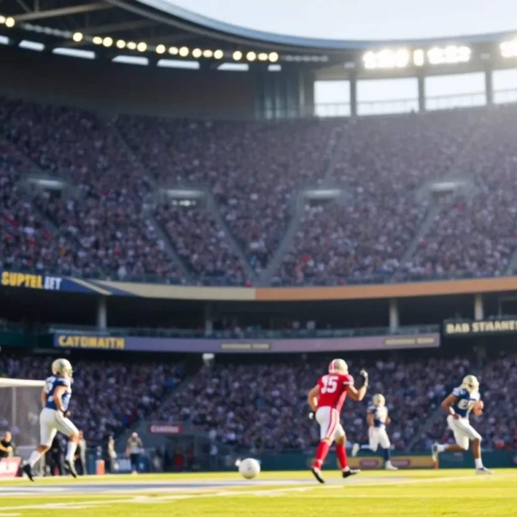 Football players on the field during a game