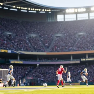 Football players on the field during a game