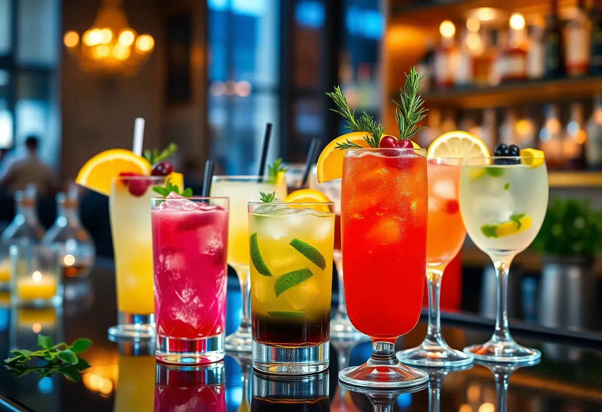A vibrant display of cocktails at Texas Cocktail Week