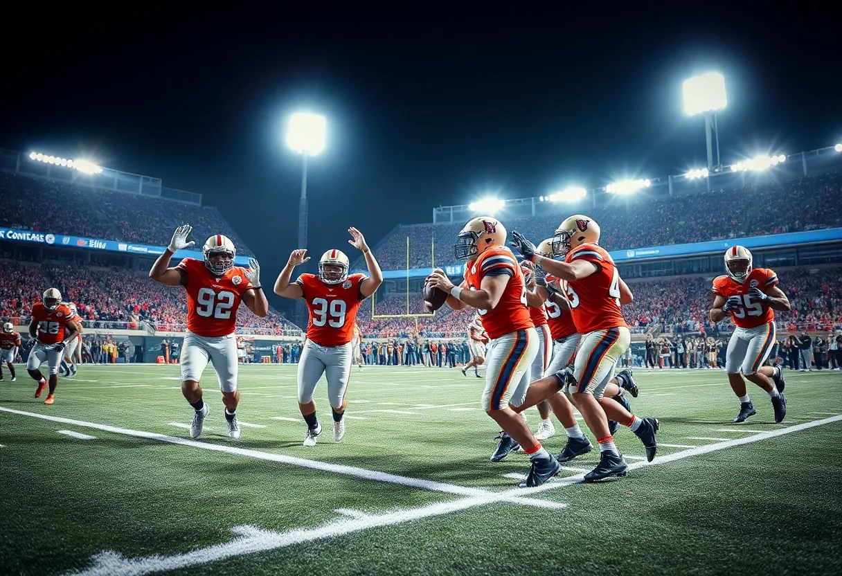 Texas Longhorns players celebrating a touchdown during a game