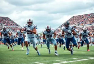 Texas Longhorns football players celebrating during the game against Sam Houston State