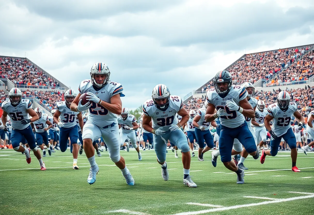 Texas Longhorns football players celebrating during the game against Sam Houston State