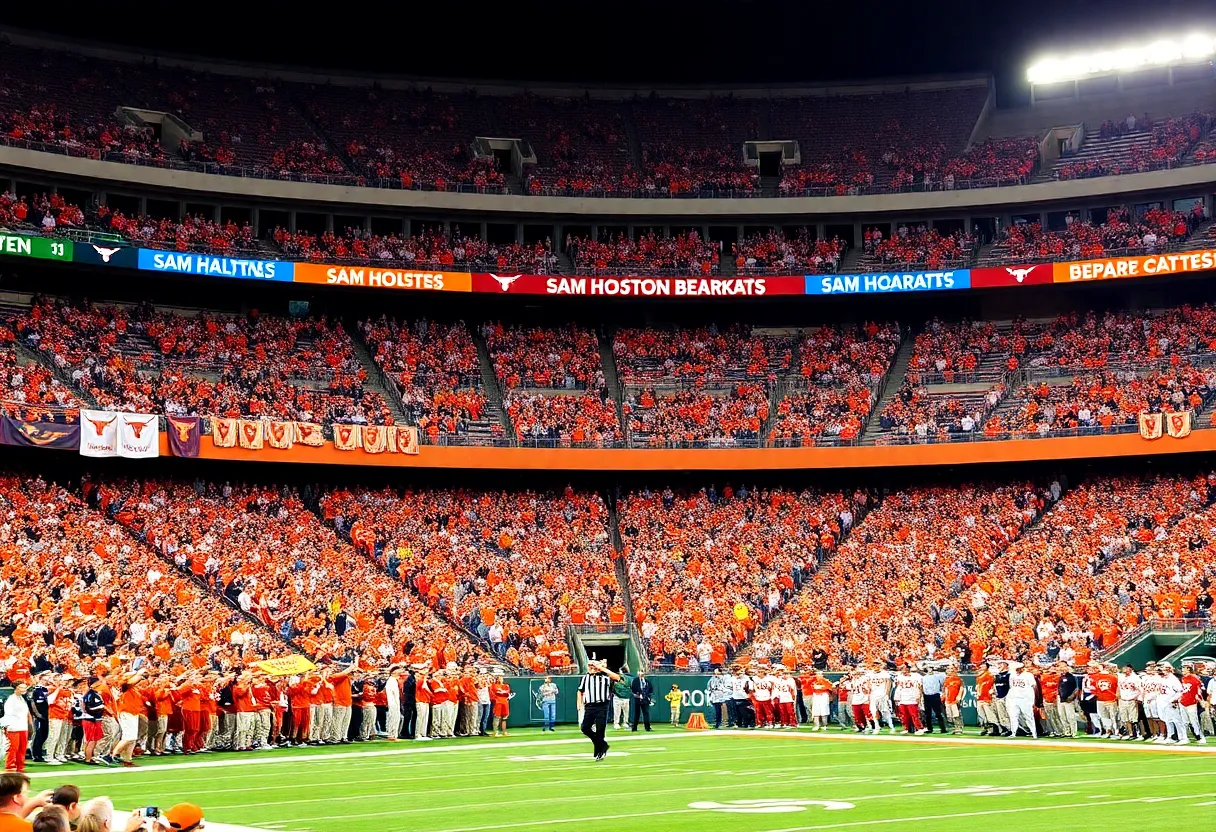 Fans cheering during Texas Longhorns and Sam Houston Bearkats football game
