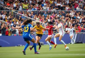 Texas Tech and Houston women's soccer teams in action during a competitive match.