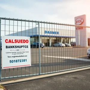 Closed Tricolor Auto Group dealership with a sign