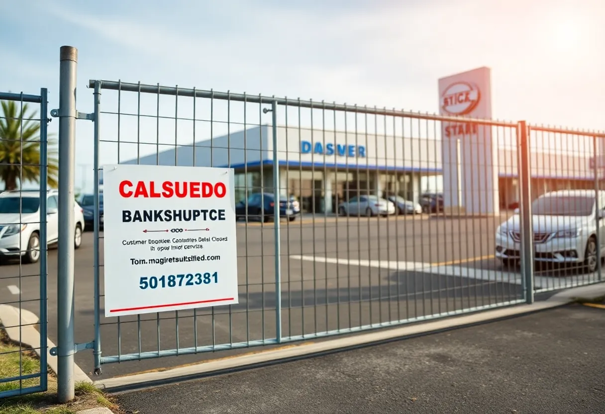 Closed Tricolor Auto Group dealership with a sign