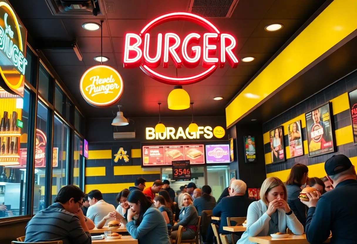 Interior of Trill Burgers with patrons enjoying meals