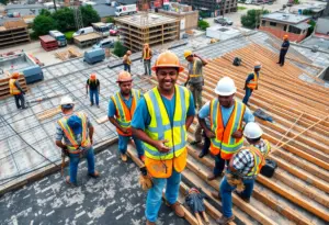 Roofers working on a Houston construction site