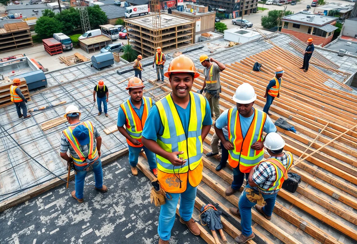 Roofers working on a Houston construction site