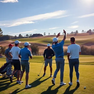 University of Houston men's golf team celebrating their championship victory on the golf course