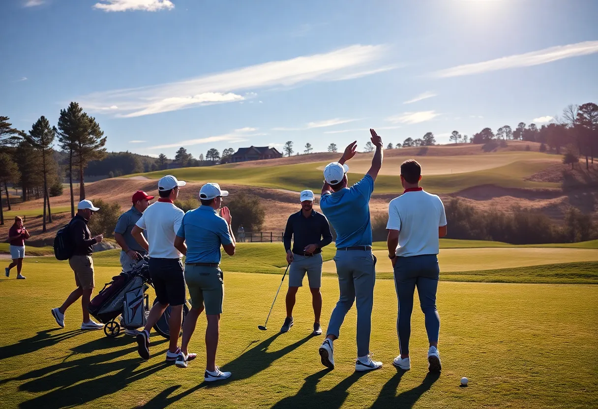 University of Houston men's golf team celebrating their championship victory on the golf course