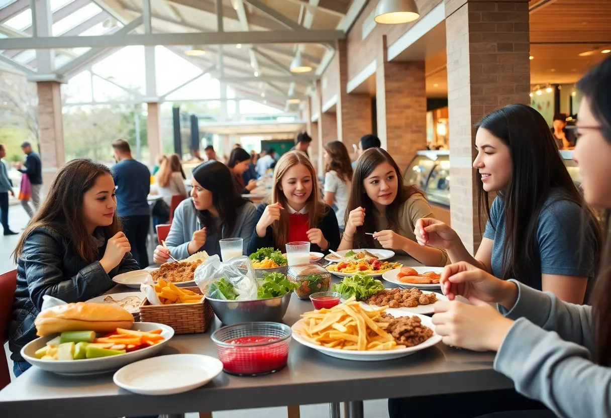 Students enjoying diverse food options at UNT campus dining