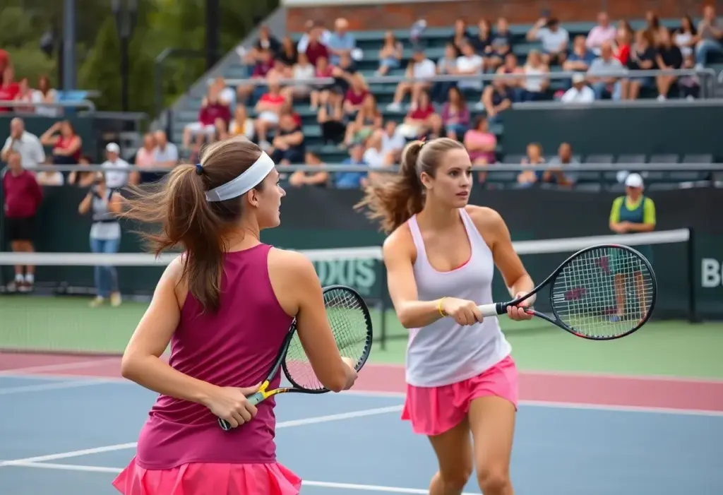 UNT women's tennis team competing against UH