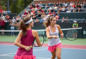 UNT women's tennis team competing against UH