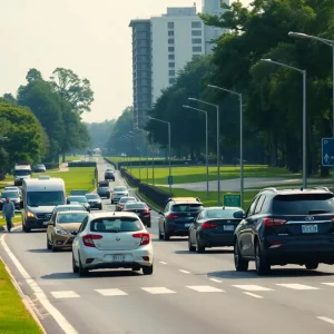 Urban area near a golf course highlighting safety risks