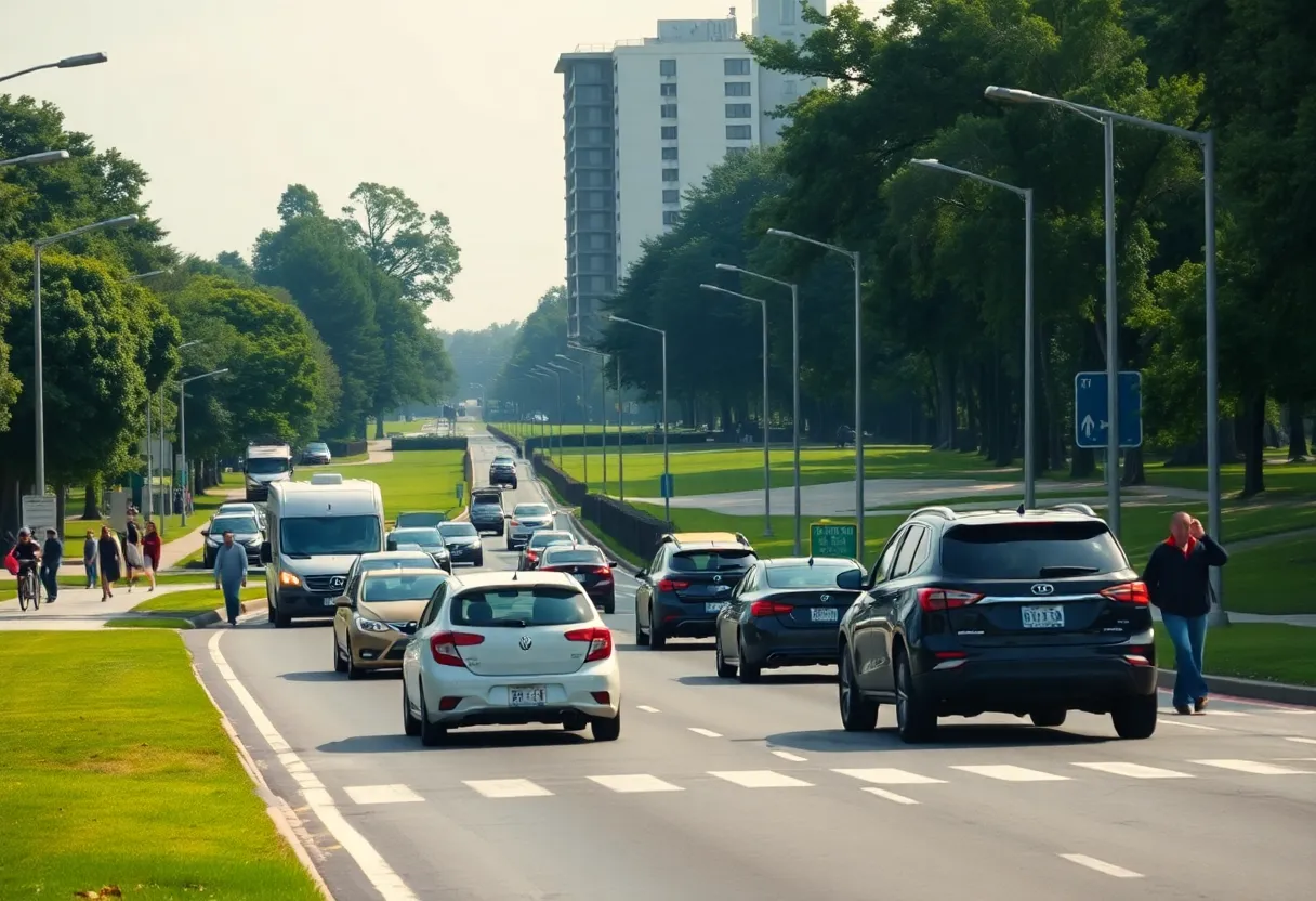 Urban area near a golf course highlighting safety risks