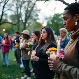 Candles and flowers at a vigil honoring a political figure