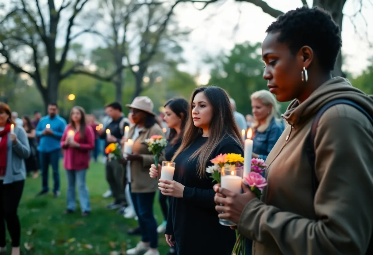 Candles and flowers at a vigil honoring a political figure