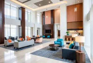 Revamped lobby area of the Westin Downtown Houston Hotel