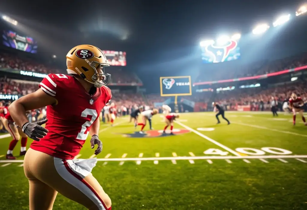A football game between the San Francisco 49ers and Houston Texans.