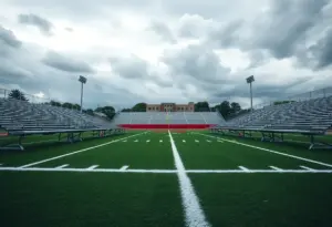 Empty football field at Alleman High School