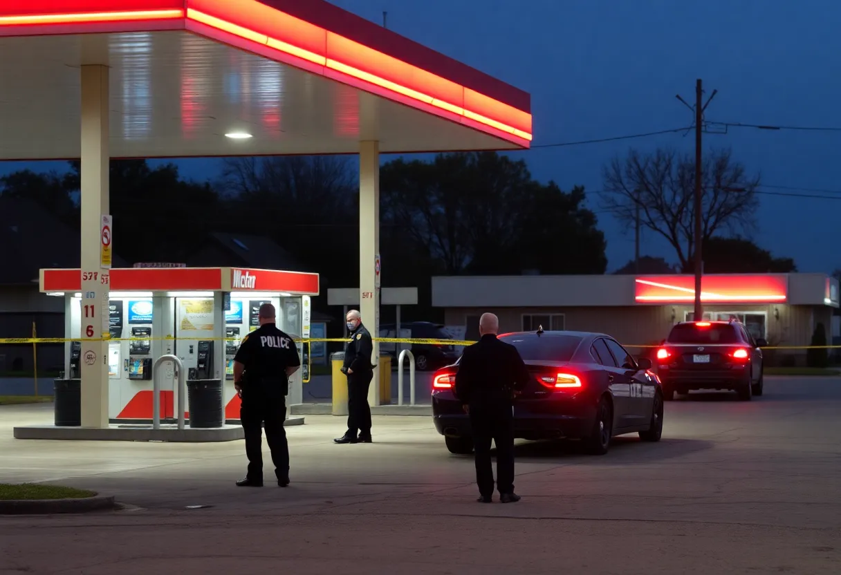 Police at a gas station in Angleton after shooting incident