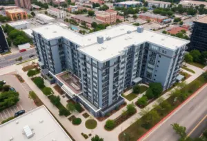 Aerial view of the Arlo Buffalo Heights apartments in Houston, Texas