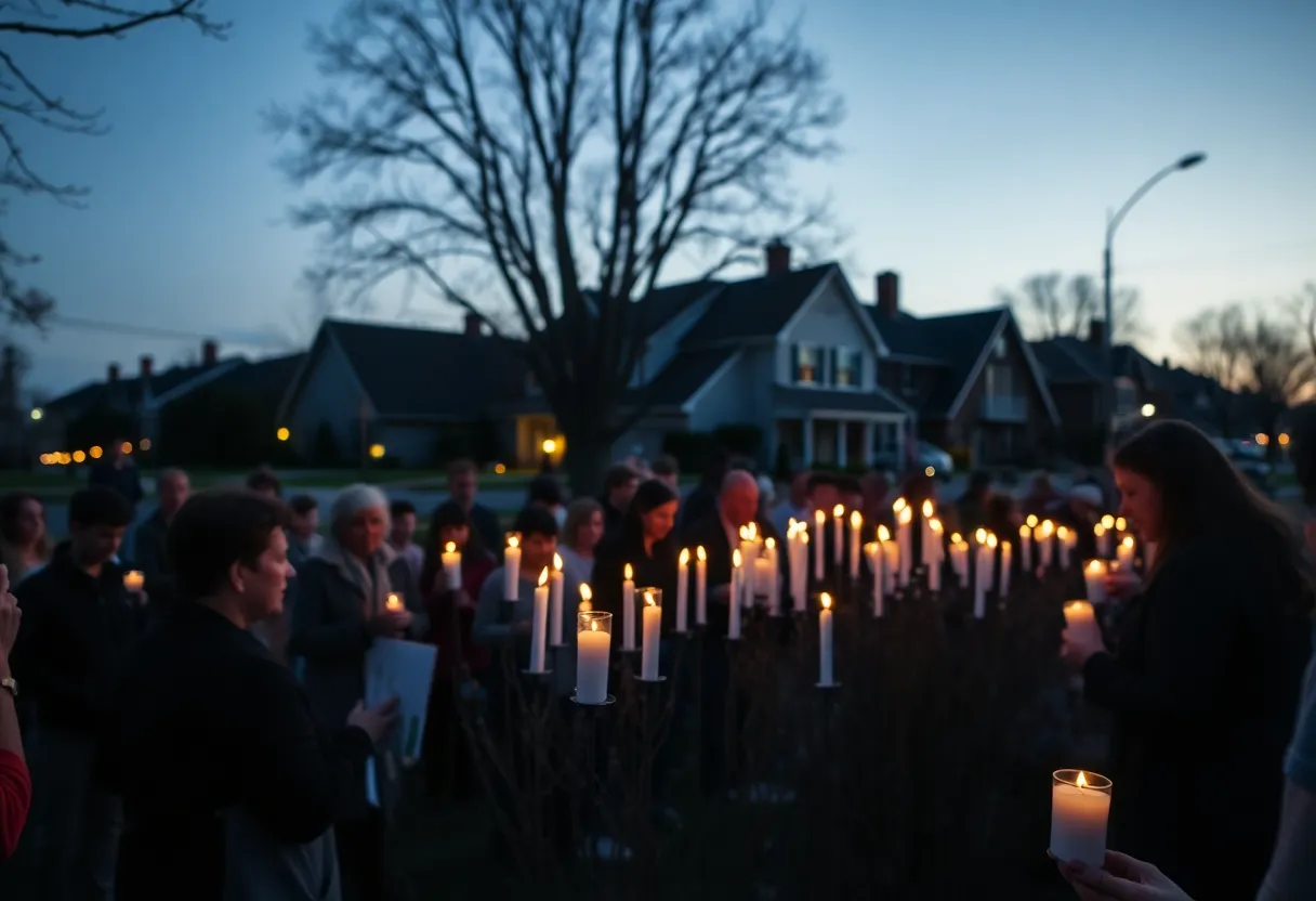 Candlelight vigil in a neighborhood for victims of a shooting