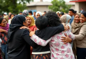 Eitan Mor embraced by family during emotional reunion
