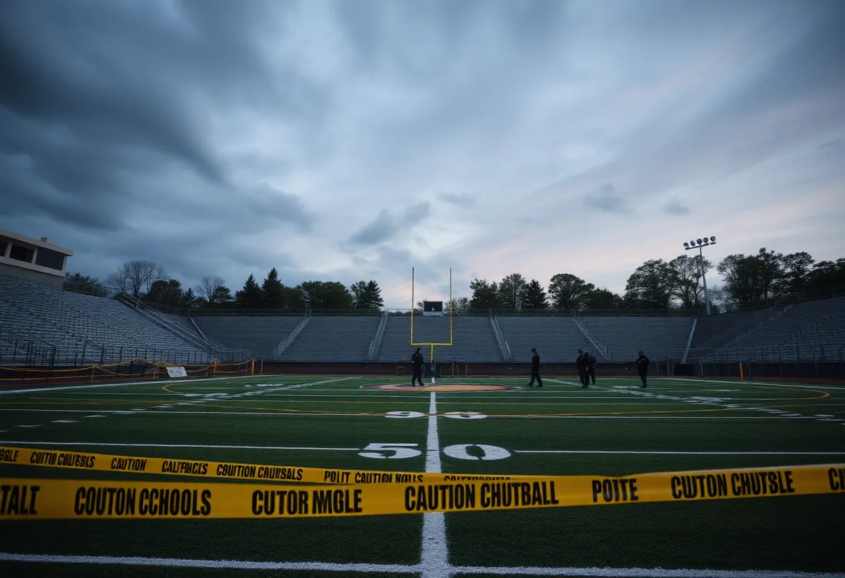 Police presence on an empty high school football field