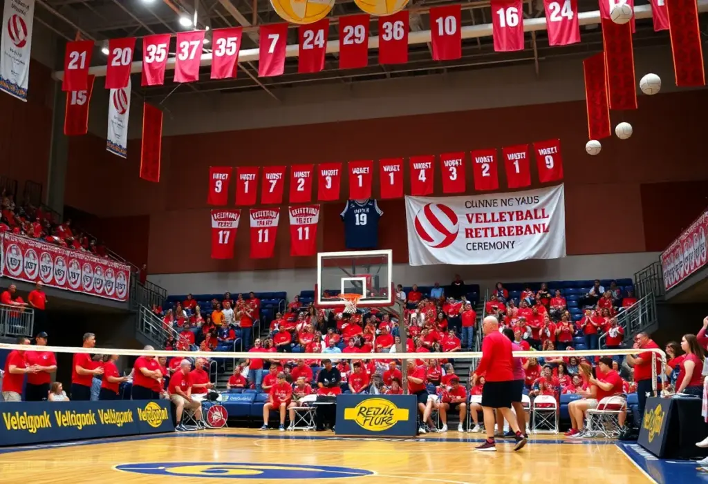 Fans at the volleyball court celebrating Flo Hyman jersey retirement