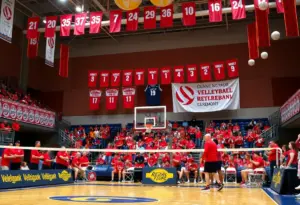 Fans at the volleyball court celebrating Flo Hyman jersey retirement