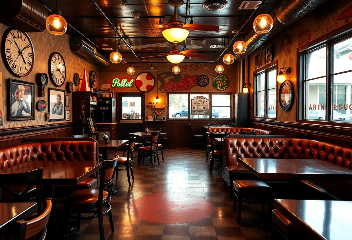 Interior of Ford’s Garage restaurant with vintage decor