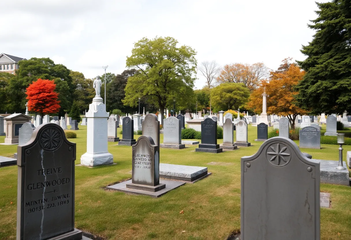Lush landscape of Glenwood Cemetery