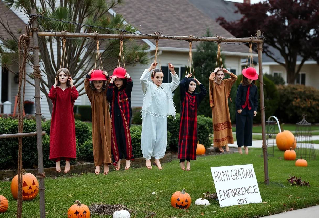 Halloween display with effigies of immigration agents in Houston