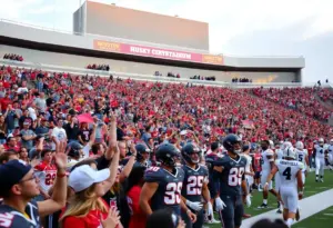 Houston Christian University football team in action at Husky Stadium during a game.