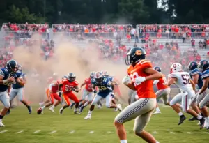 Houston Christian University football team celebrating victory