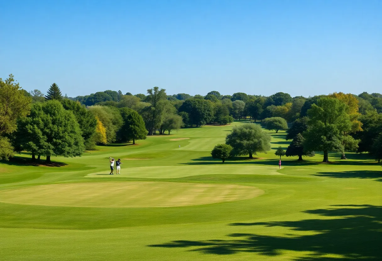 View of Hermann Park Golf Course with golfers playing