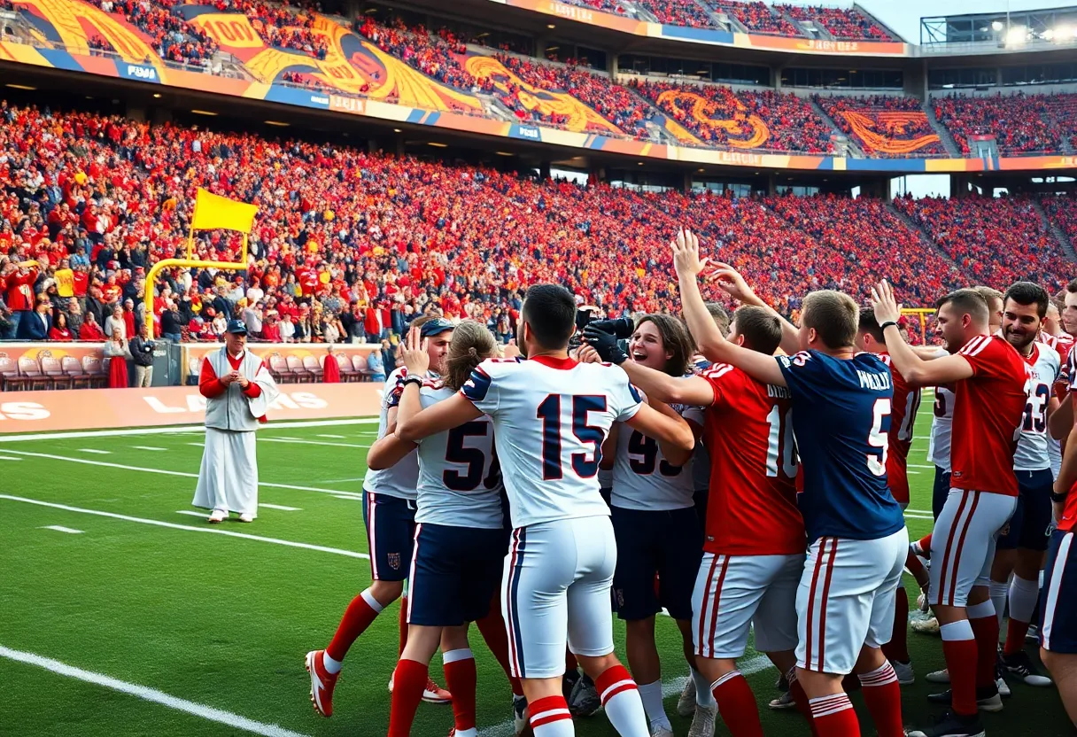 Houston Cougars football team celebrating a victory on the field.