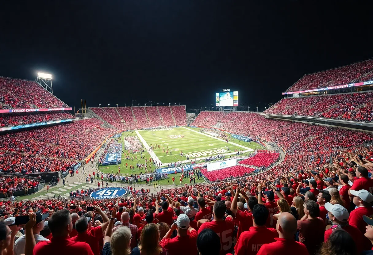 Football fans supporting Houston Cougars during a game