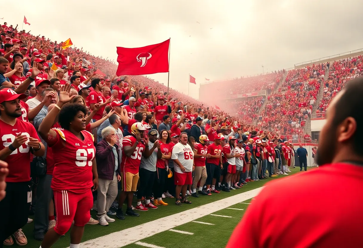 Crowd cheering at a Houston football game