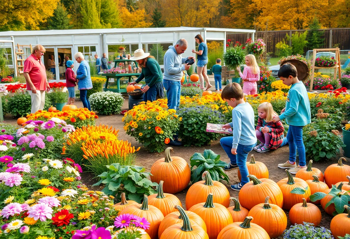 Families enjoying activities in a Houston garden during October