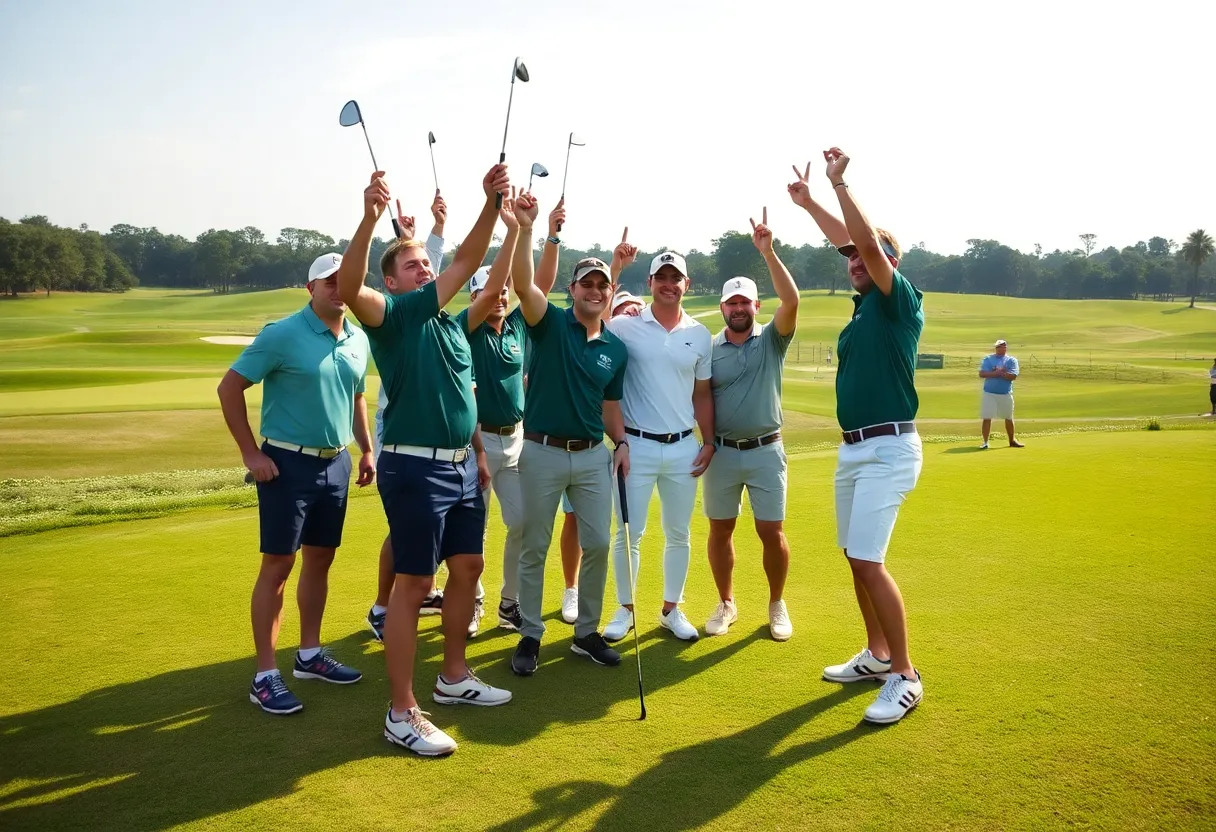 University of Houston men's golf team celebrating after a tournament.