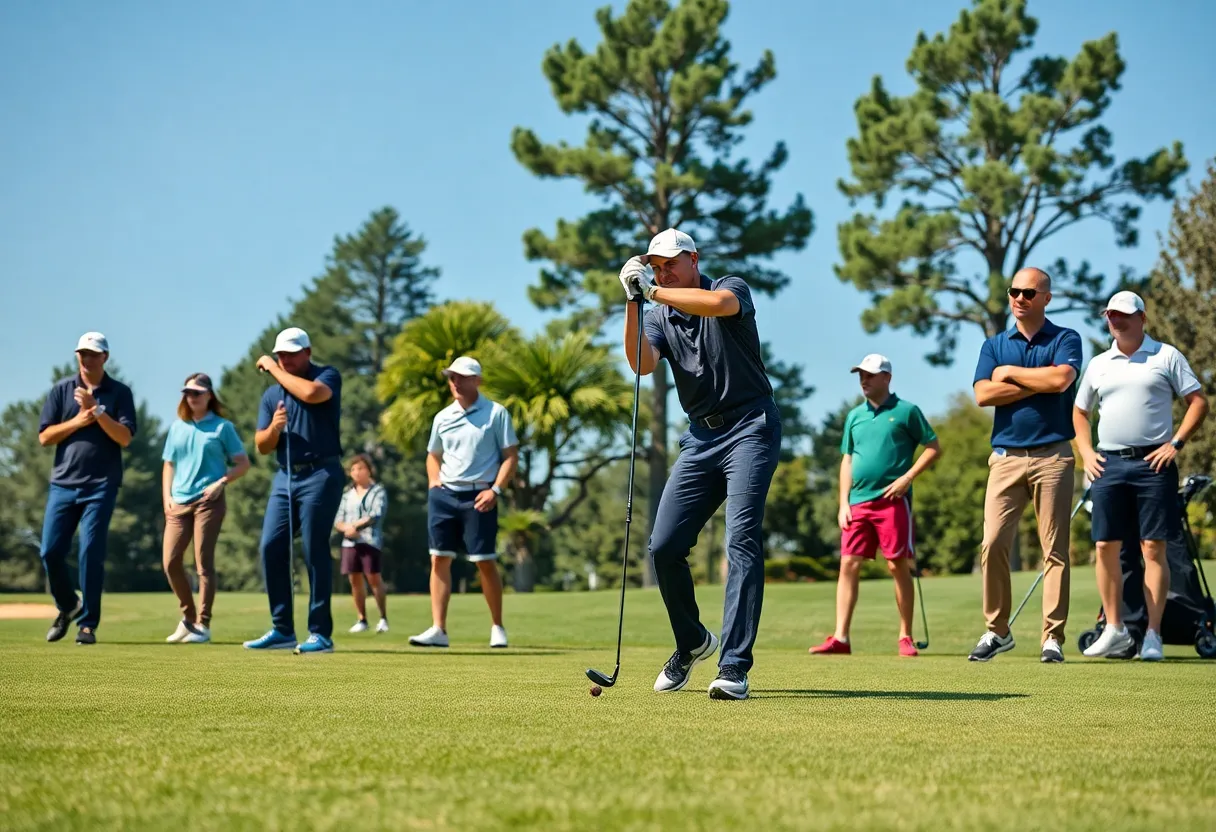 University of Houston men's golf team practicing on a golf course