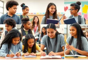 Diverse students at Houston high schools participating in academics and arts